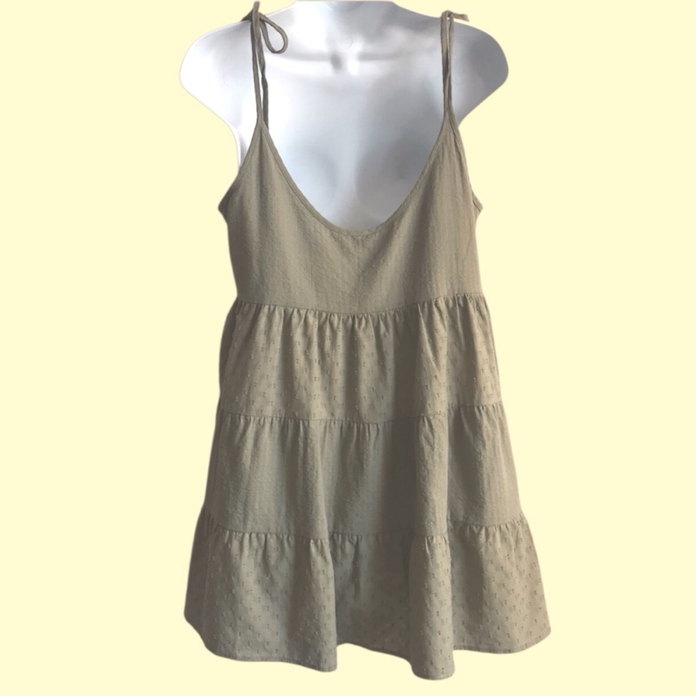 Cotton-On Women’s 12 New Sage Green Tie Strap Lightweight Mini Tiered Dress NWT - Picture 3 of 16